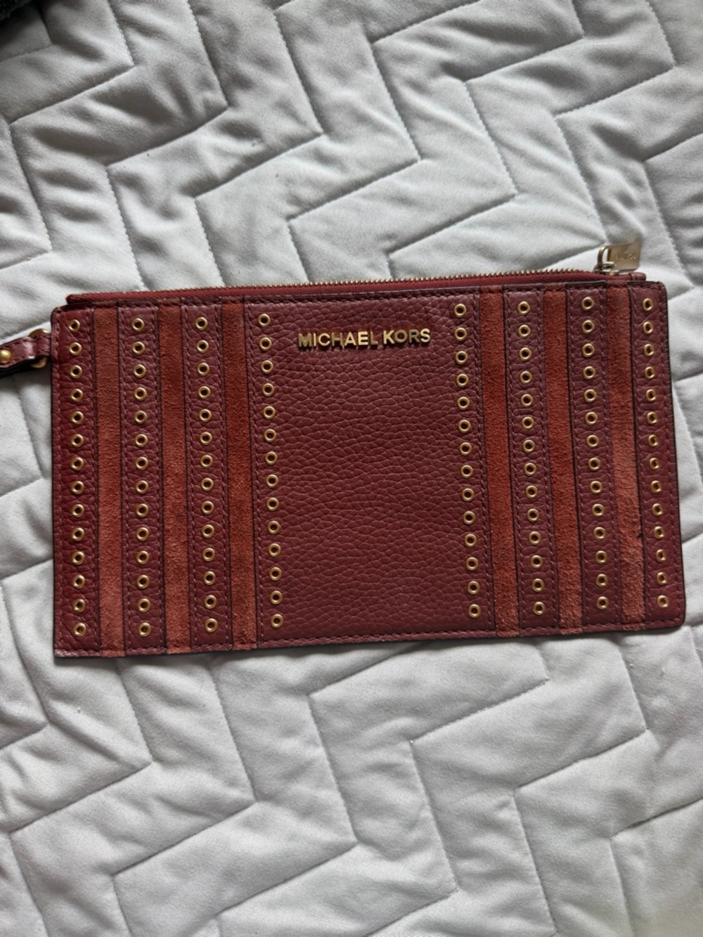 MICHAEL KORS brown Studded Leather Wristlet